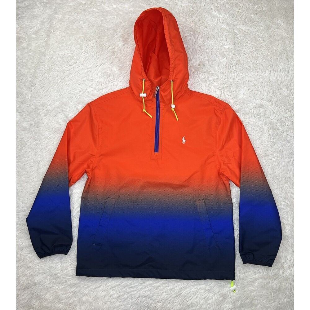 NWT Polo Ralph Lauren Orange Ombre Mens Waterproof Pullover Hoodie Jacket Size S